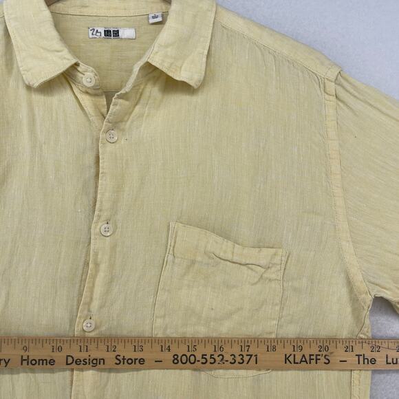 UNIQLO Shirt Mens L 100% Premium Linen Lightweight Button Up Long Sleeve Yellow - Picture 11 of 13